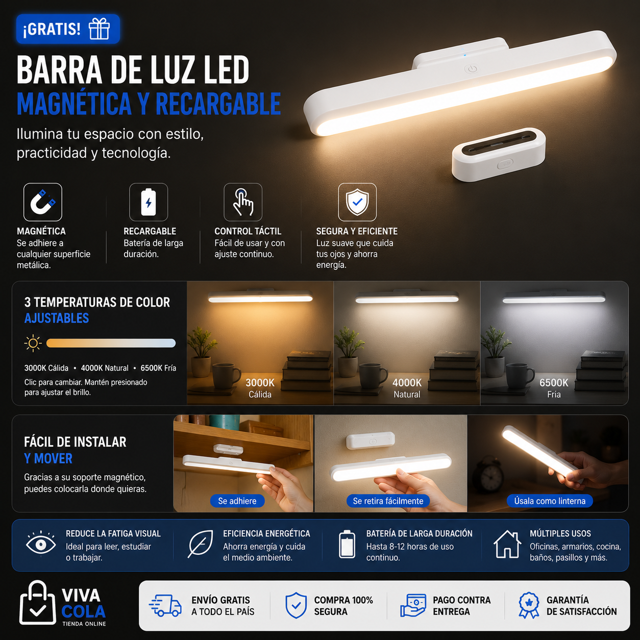 ☕🏡 MESA AUXILIAR PREMIUM ✨ Todo lo que necesitas al alcance de tu mano 🎁 Recibe GRATIS una Barra de Luz LED Magnética