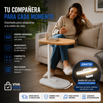 ☕🏡 MESA AUXILIAR PREMIUM  ✨ Todo lo que necesitas al alcance de tu mano  🎁 Recibe GRATIS una Barra de Luz LED Magnética