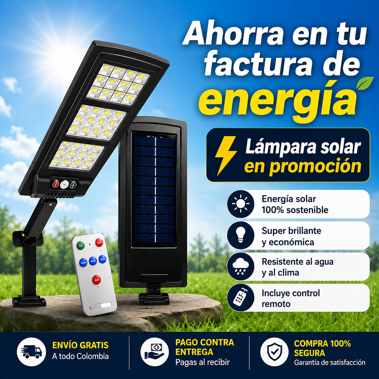 🔥 AHORRA HASTA 72% DE ENERGÍA - SUNLIGHT - Foco Mini Solar Para Exteriores