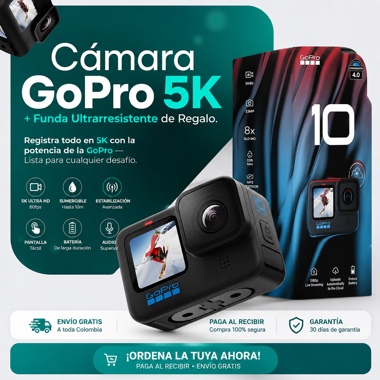 🔥 LIQUIDACIÓN DE STOCK: CÁMARA GOPRO 5K + FUNDA ULTRARRESISTENTE DE REGALO - [PROMOCIÓN DE CUMPLEAÑOS]