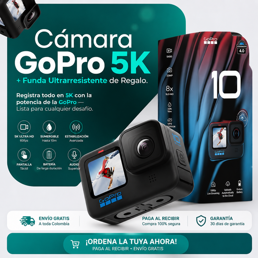 🔥 LIQUIDACIÓN DE STOCK: - CÁMARA GOPRO 5K + FUNDA ULTRARRESISTENTE DE REGALO - [PROMOCIÓN DE CUMPLEAÑOS]