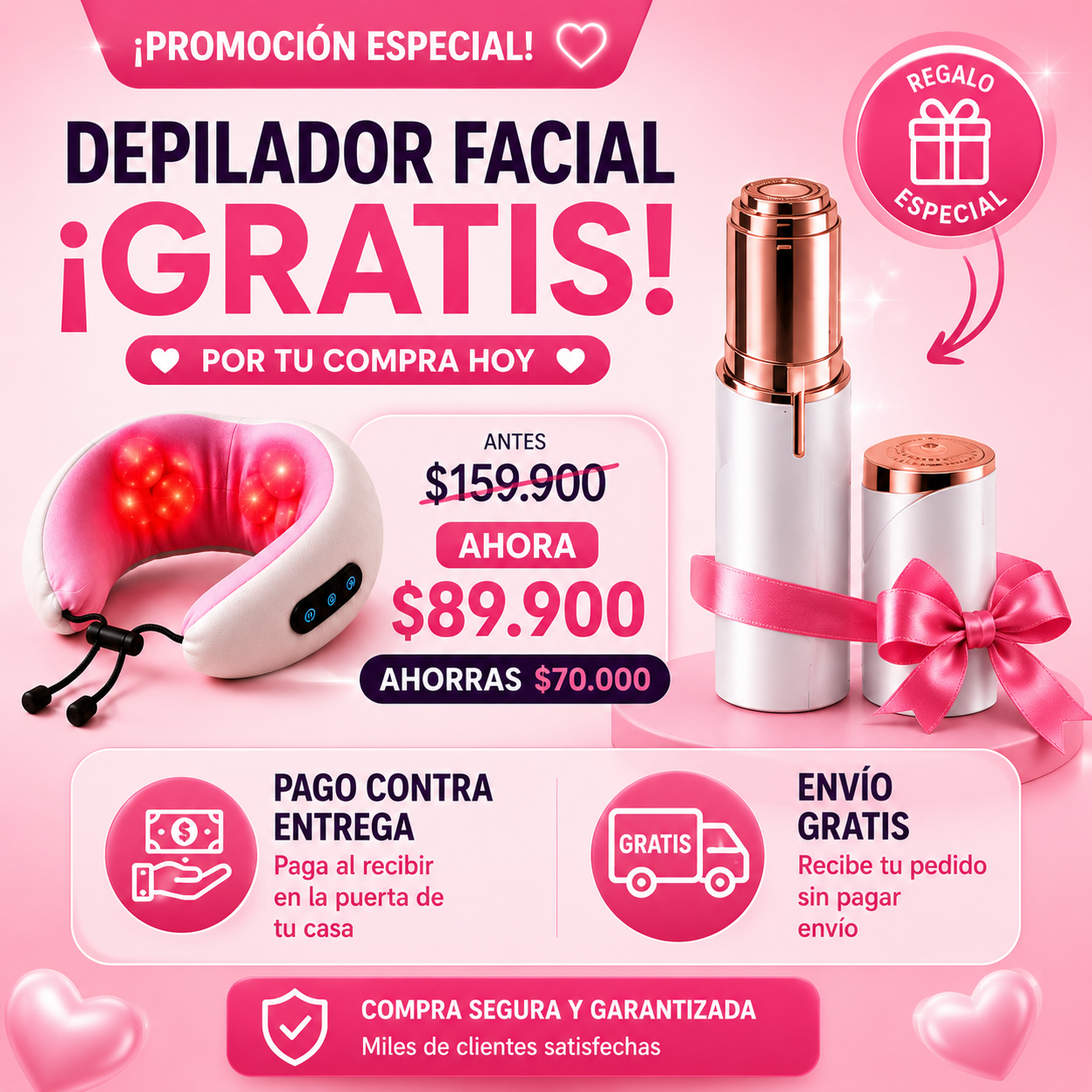 ✨ Cojín Masajeador Inteligente 4 en 1 🔥💃+ 🎁 REGALO: Removedor de Vello Facial instantáneo