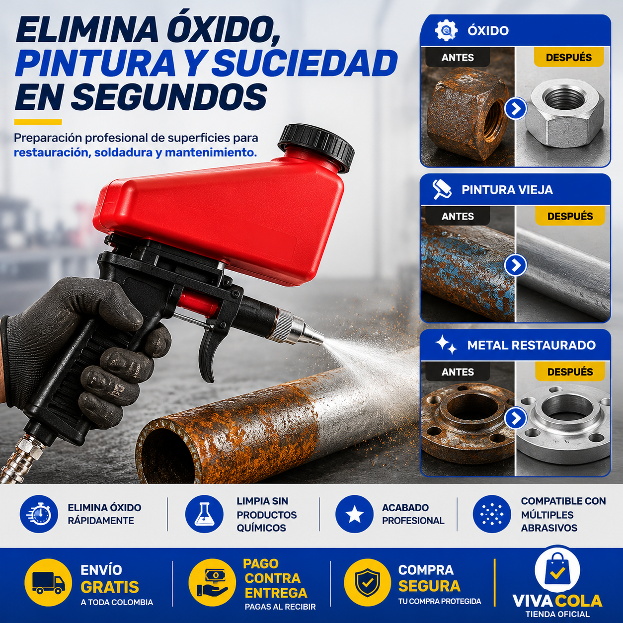 🔥 LIQUIDACIÓN DE STOCK PROMO: PISTOLA CHORRO DE ARENA NEUMÁTICA