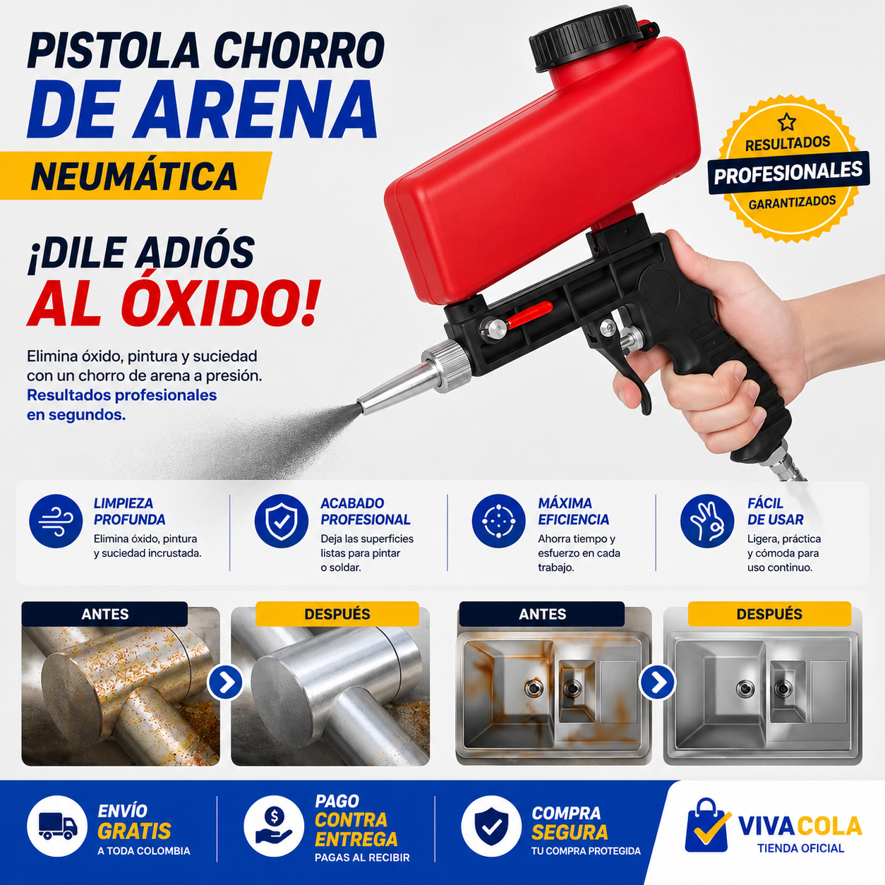 🔥 LIQUIDACIÓN DE STOCK PROMO: PISTOLA CHORRO DE ARENA NEUMÁTICA