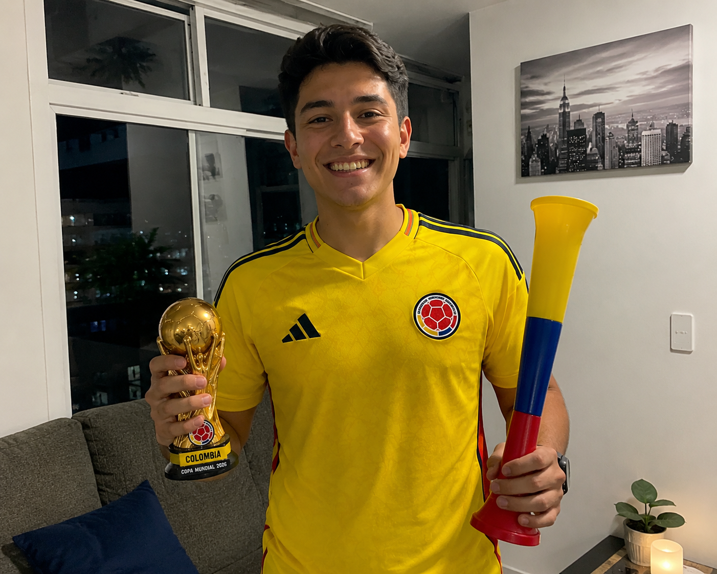 Combo del Hincha Colombia 2026 | 👕 Camiseta + 📣 Bubucela + 🏆 Alcancía Mundial