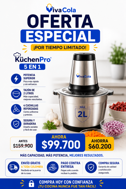 🔥 LIQUIDACIÓN DE STOCK: 🔪 Molino Picador Eléctrico Acero Inoxidable 2 Litros 🔥 (Tamaño grande) +🎁 REGALO: 2 Ebooks Exclusivos